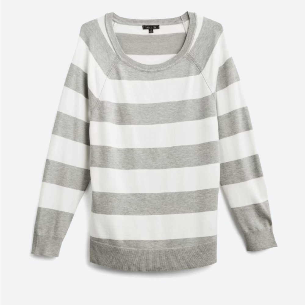 LETY & ME Lynne Pullover White/Light Grey 1X
